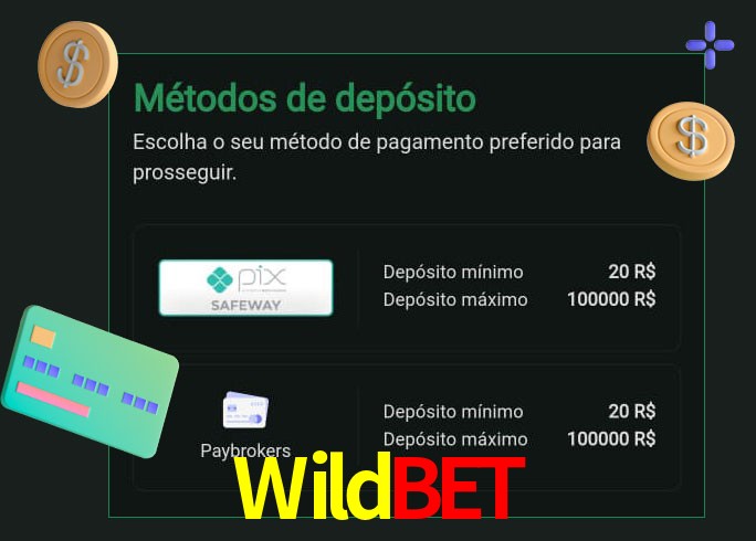 O cassino Wildbet oferece uma grande variedade de métodos de pagamento